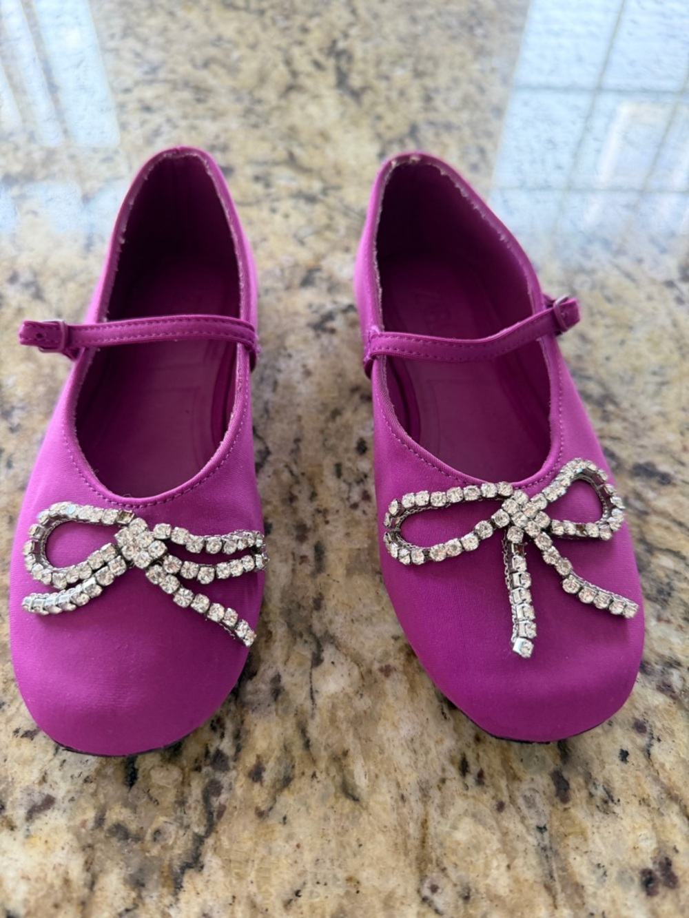 Zara Girls Fuchsia Mary Jane Flats with Rhinestone Bow